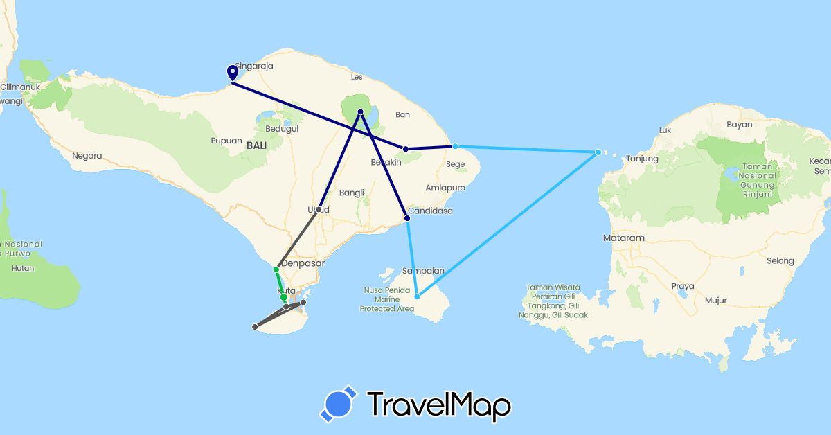 TravelMap itinerary: driving, bus, boat, motorbike in Indonesia (Asia)